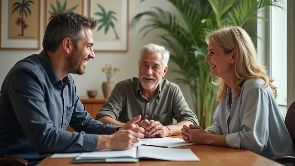 Warm Tampa retirement advisor’s office with friendly advisor and couple discussing guaranteed lifetime income in Tampa