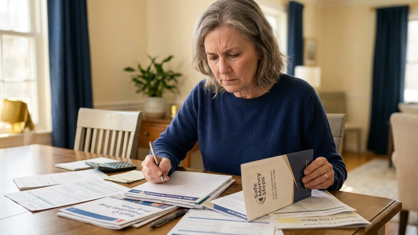 Confident mature couple in a cozy Tampa living room, cheerfully reviewing an authentic Medicare card and paperwork. Realistic, sunlit Florida setting with plants and local décor — depicting the moment of confirming enrollment on the Turning 65 Medicare checklist Tampa.