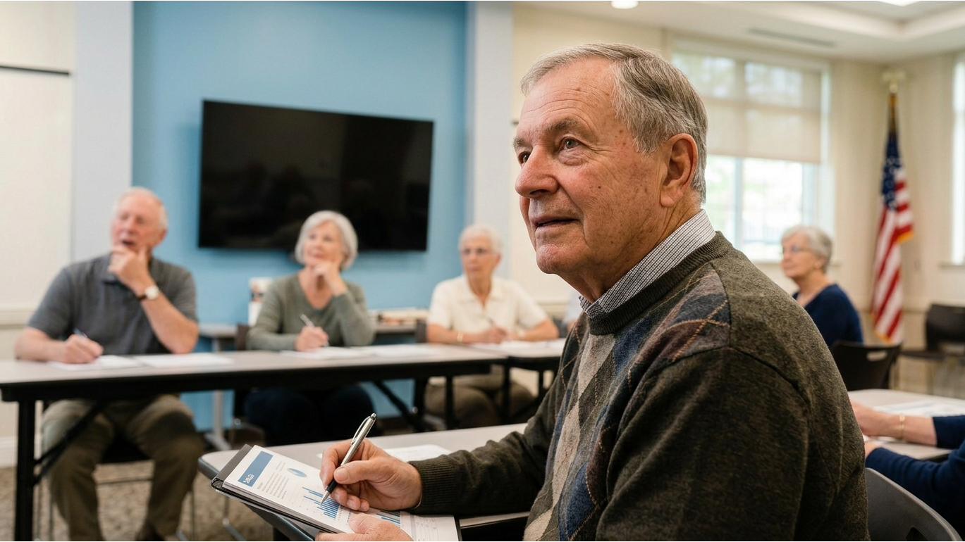 Senior hands reviewing insurance documents and Tampa map, focusing on choosing the best life insurance for retirees in Tampa