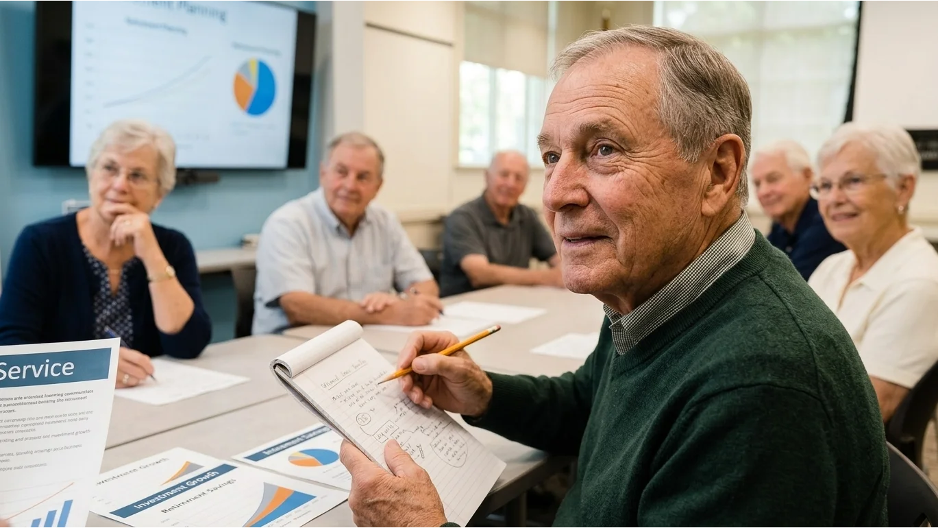 Multi-generational Florida family reviewing assisted living financial options together, supportive and positive mood
