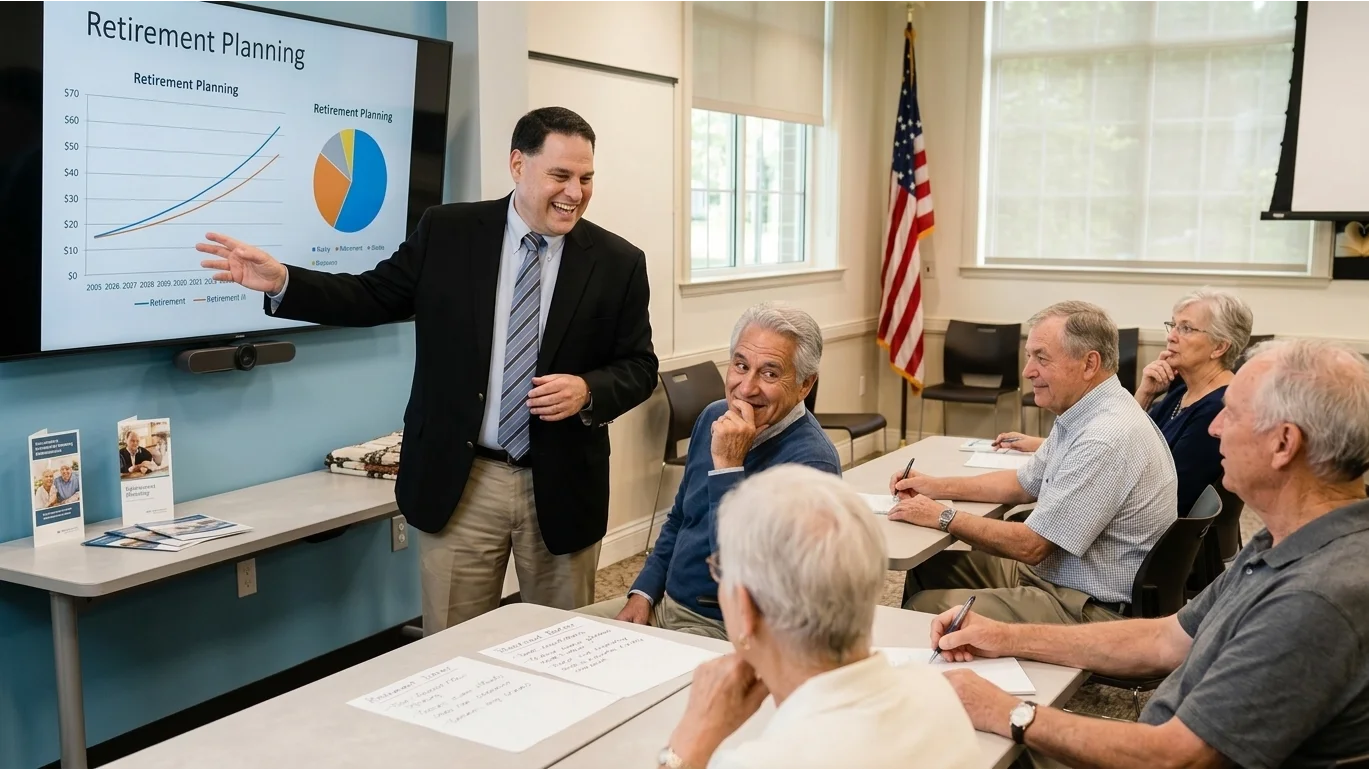 Group of Florida seniors reviewing Medicare Advantage and prescription drug plan options inside a modern kitchen during Medicare enrollment periods explained in Florida.