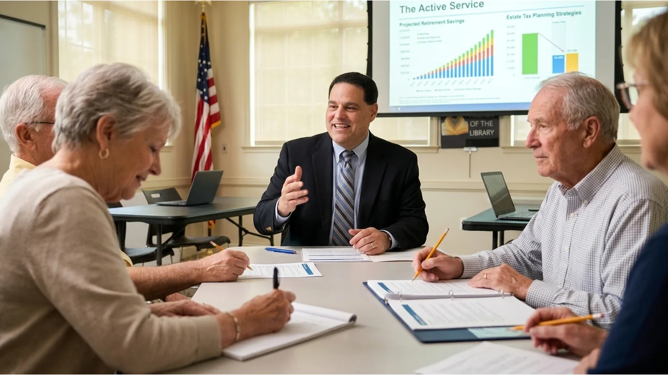 Professional financial chart comparison illustrating annuity pros and cons in Florida, hands pointing to charts in modern office, palm trees visible, paper charts and laptop on table