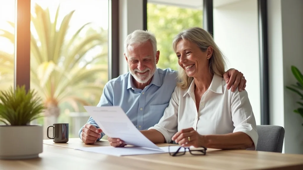 Bright, welcoming Tampa senior couple reviewing permanent vs term life insurance after 60 in Tampa paperwork at home