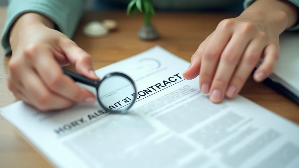 A hand with magnifying glass inspecting annuity contract fine print on a wooden desk with Florida memorabilia