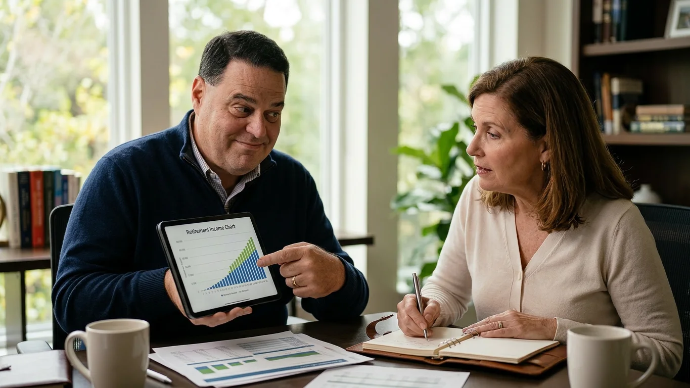 Florida couple calmly watching a storm, illustrating the resilience of a solid annuity vs 401(k) retirement plan in Florida
