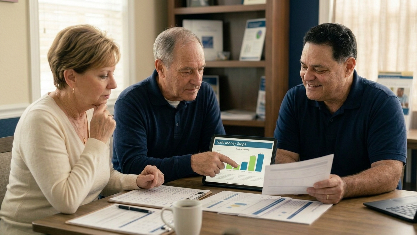 Older couple meeting with an advisor about asset protection for long-term care planning in Florida