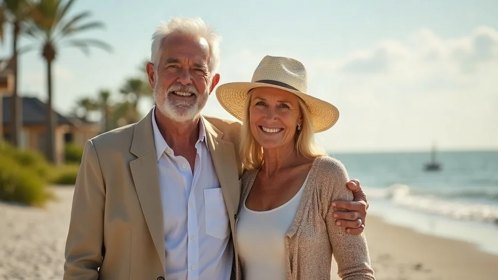 Florida IRA rollover rules — relaxed retirement couple on a sunny boardwalk, feeling secure in their future
