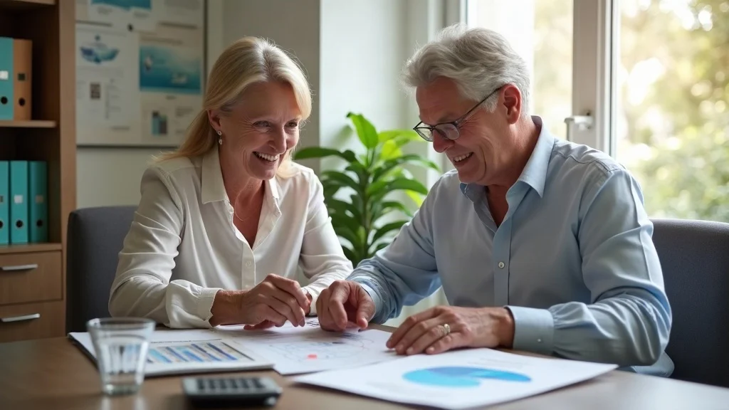 Retired woman and financial advisor planning Social Security survivor benefits in Tampa FL office