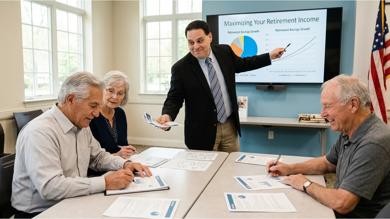 Middle-aged couple discussing 401(k) rollover options in a sunlit Tampa FL kitchen, reviewing paperwork together, coastal décor, photorealistic, natural light