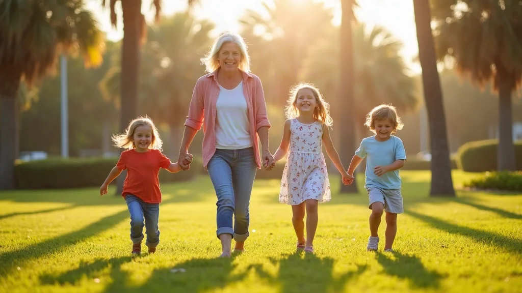 Widow with grandchildren, discussing Social Security survivor benefits for young family in Tampa FL