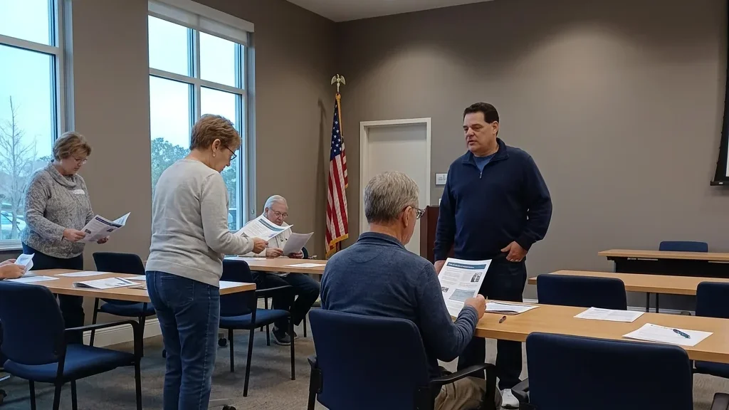 Professional estate planning discussion—financial advisor guiding a client through paperwork in a tasteful Florida office